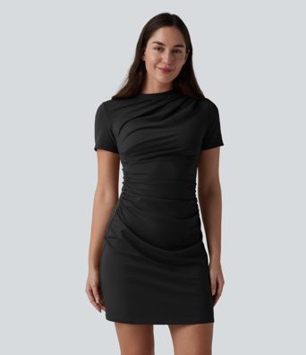 Round Neck Short Sleeve A-Line Casual Mini Dress