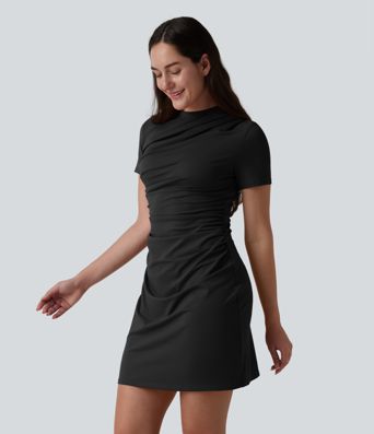 Round Neck Short Sleeve A-Line Casual Mini Dress