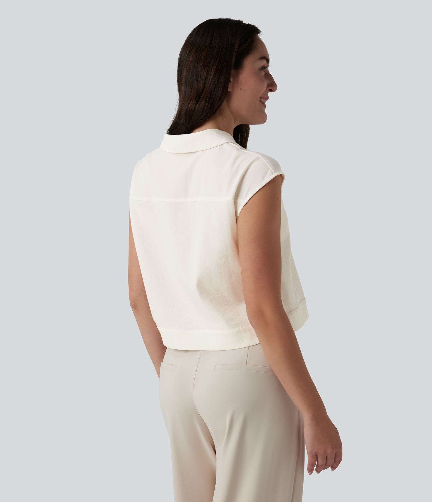 Cap Sleeve Casual Linen-Feel Shirt Cap Sleeve Casual Linen-Feel Shirt