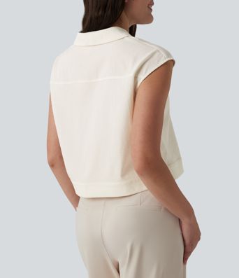 Cap Sleeve Casual Linen-Feel Shirt Cap Sleeve Casual Linen-Feel Shirt