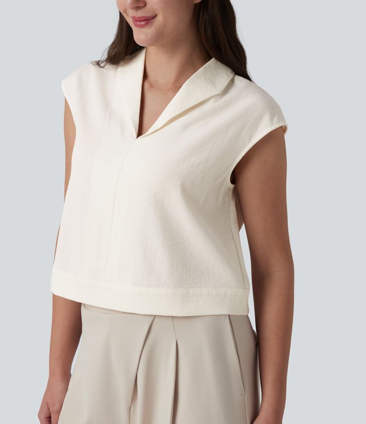 Cap Sleeve Casual Linen-Feel Shirt Cap Sleeve Casual Linen-Feel Shirt
