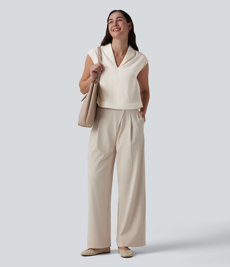 Cap Sleeve Casual Linen-Feel Shirt Cap Sleeve Casual Linen-Feel Shirt