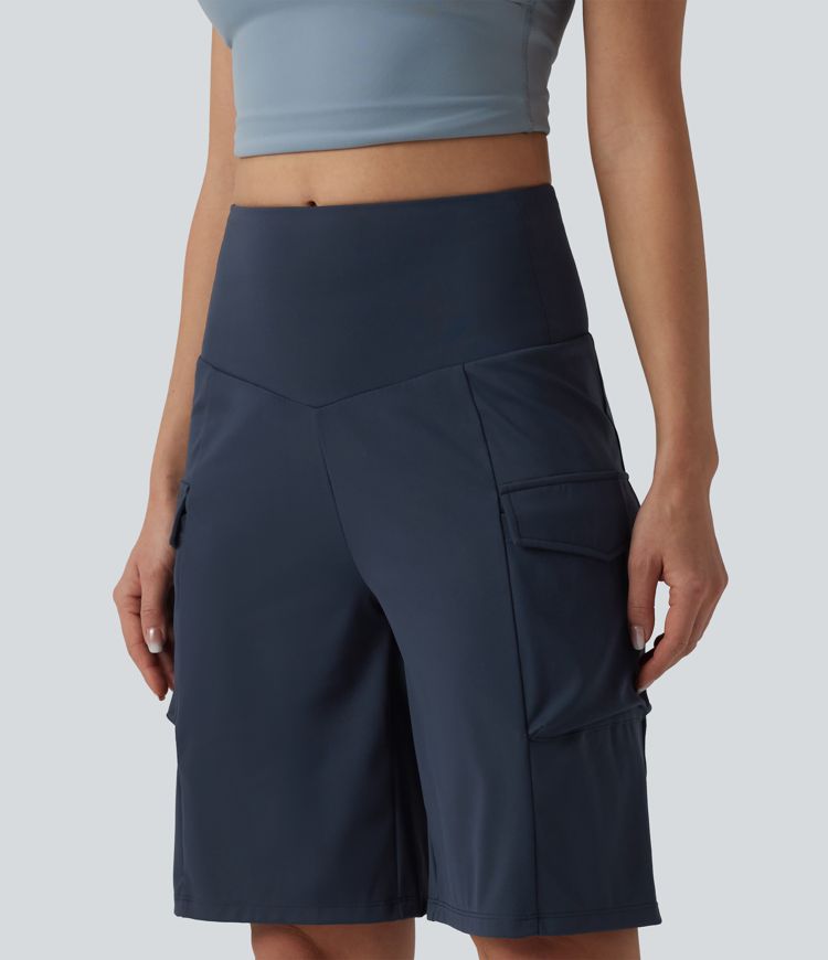 Shorts baggy de yoga style cargo à taille mi-haute avec poches