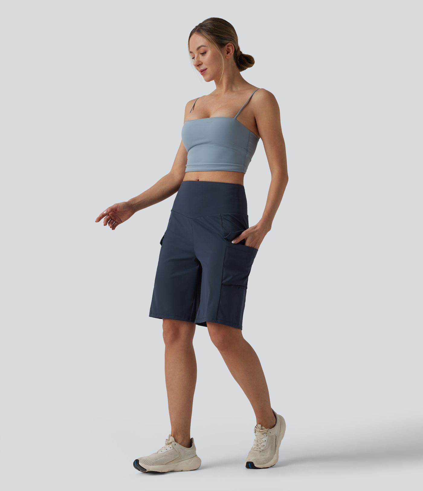Mid Rise Cargo Yoga Baggy Running Shorts with Pockets
