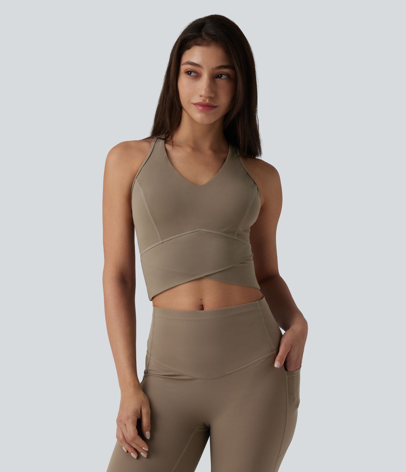 Halara UltraSculpt™ Medium Support V Neck Racerback Cropped Workout Tank Top