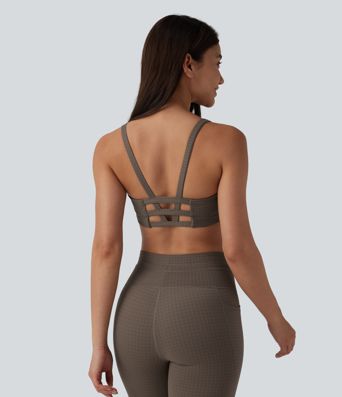 Halara UltraSculpt™ Houndstooth Print Low Support U Neck Cut Out Yoga Sports Bra