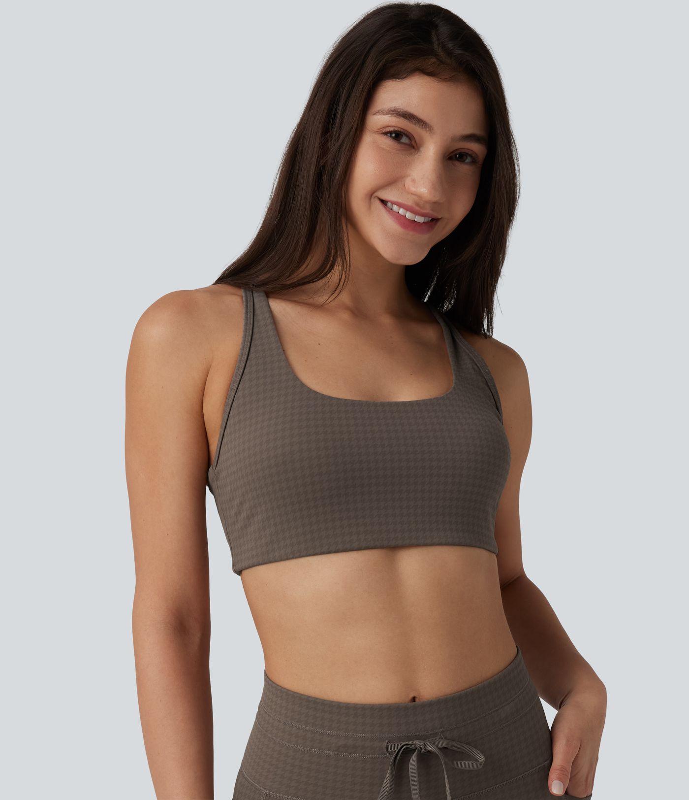 Halara UltraSculpt™ Houndstooth Print Low Support U Neck Cut Out Yoga Sports Bra