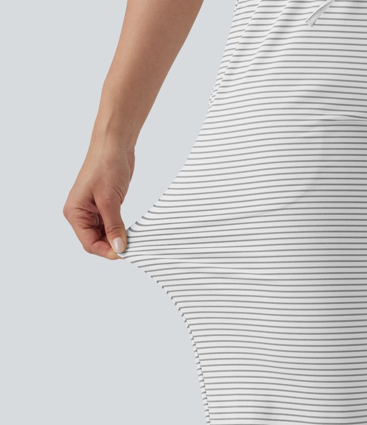 High Waisted Tummy Control Drawstring Straight Leg Stripe Casual Pants with Pockets