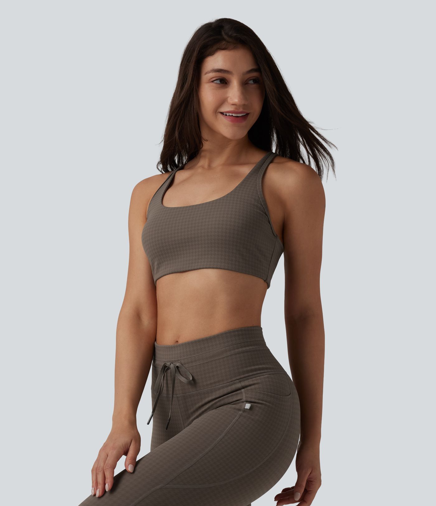 Halara UltraSculpt™ Houndstooth Print Low Support U Neck Cut Out Yoga Sports Bra