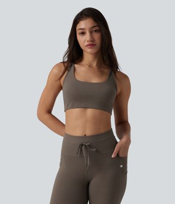 Halara UltraSculpt™ Houndstooth Print Low Support U Neck Cut Out Yoga Sports Bra