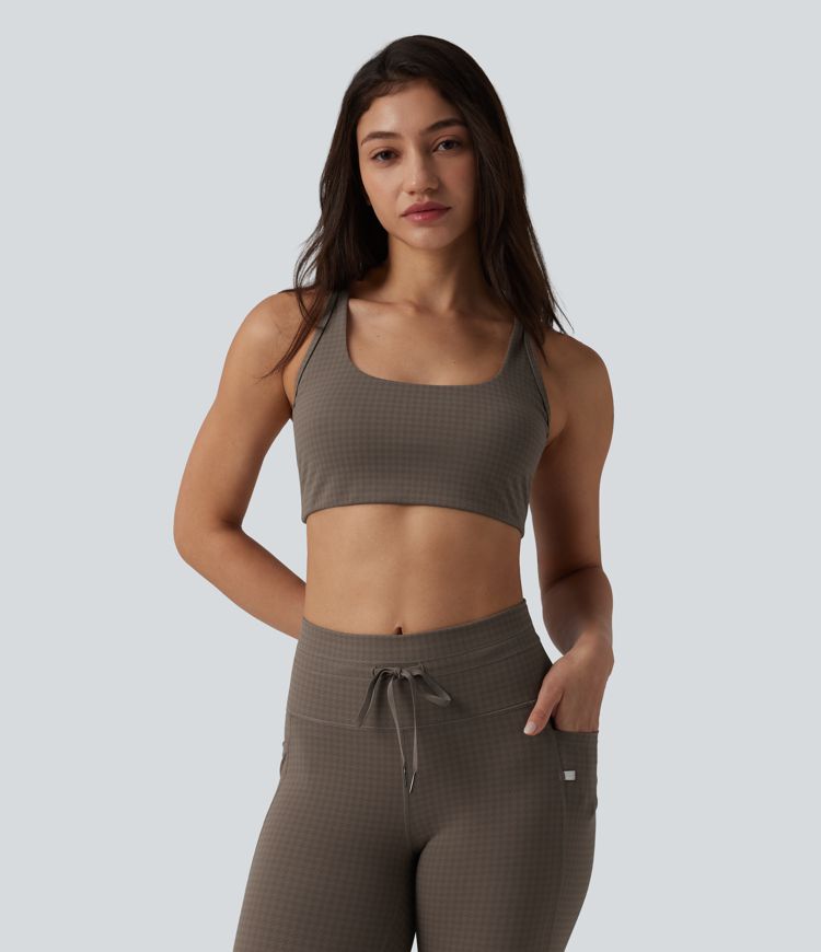 Halara UltraSculpt™ Houndstooth Print Low Support U Neck Cut Out Yoga Sports Bra