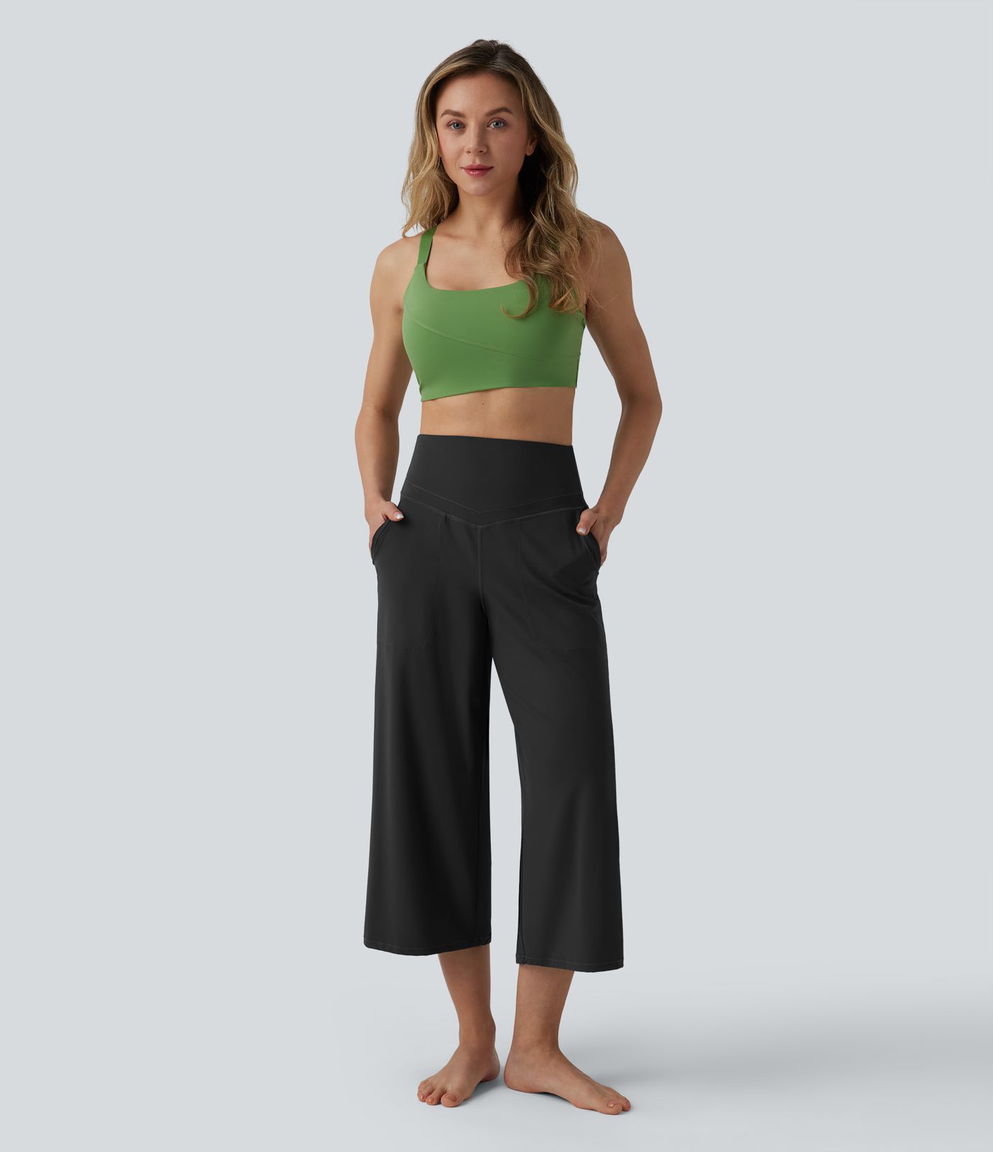 Halara UltraSculpt™ High Waisted Tummy Control Straight Leg Cropped Yoga Pants with Pockets