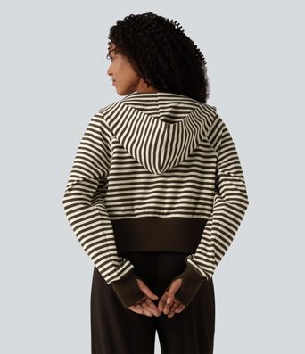 Sweat décontracté à capuche manches longues avec ouverture pouce rayé gaufré Sweat décontracté à capuche manches longues avec ouverture pouce rayé gaufré