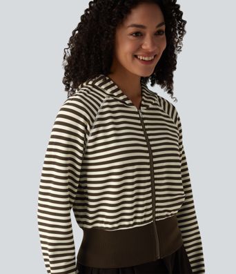 Sweat décontracté à capuche manches longues avec ouverture pouce rayé gaufré Sweat décontracté à capuche manches longues avec ouverture pouce rayé gaufré