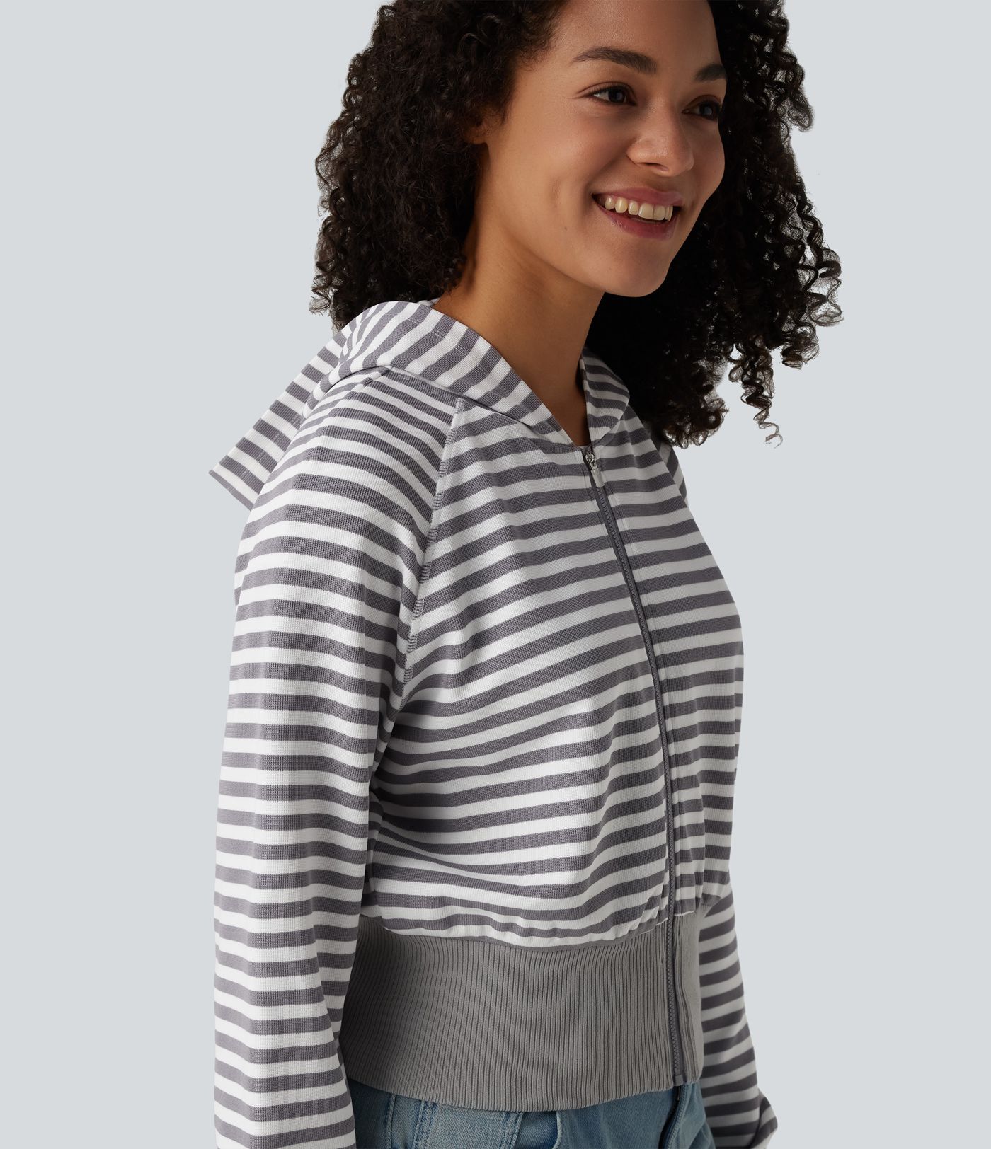 Hooded Long Sleeve Thumb Hole Stripe Waffle Casual Sweatshirt