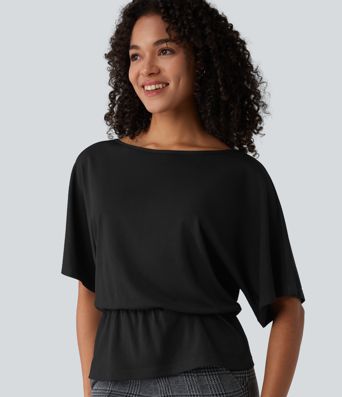 Arbeits-T-Shirt mit U-Boot-Ausschnitt und halblangen Ärmeln