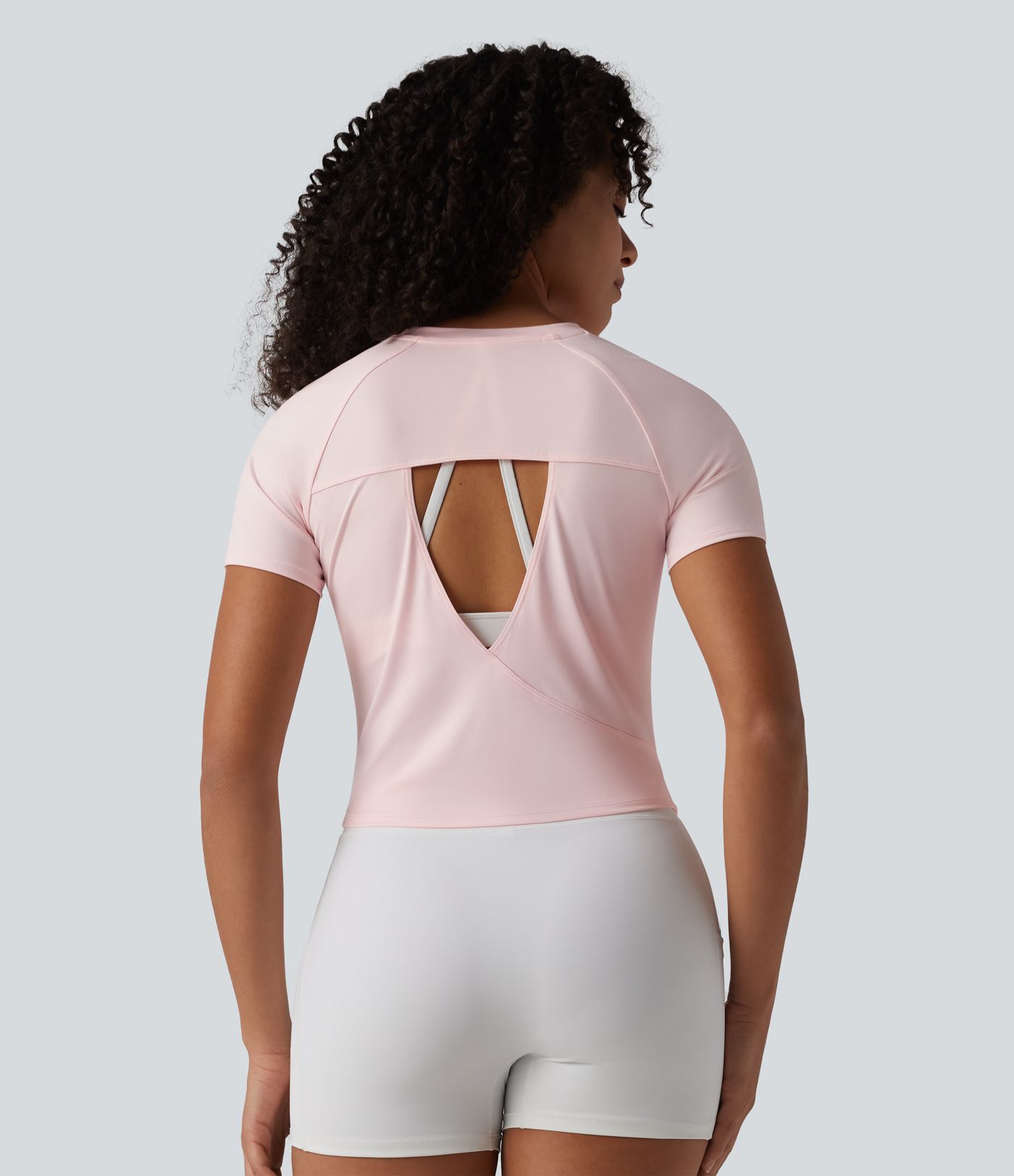 Round Neck Short Sleeve Ruched Cut Out Casual T-Shirt