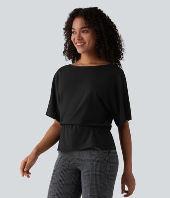 Arbeits-T-Shirt mit U-Boot-Ausschnitt und halblangen Ärmeln