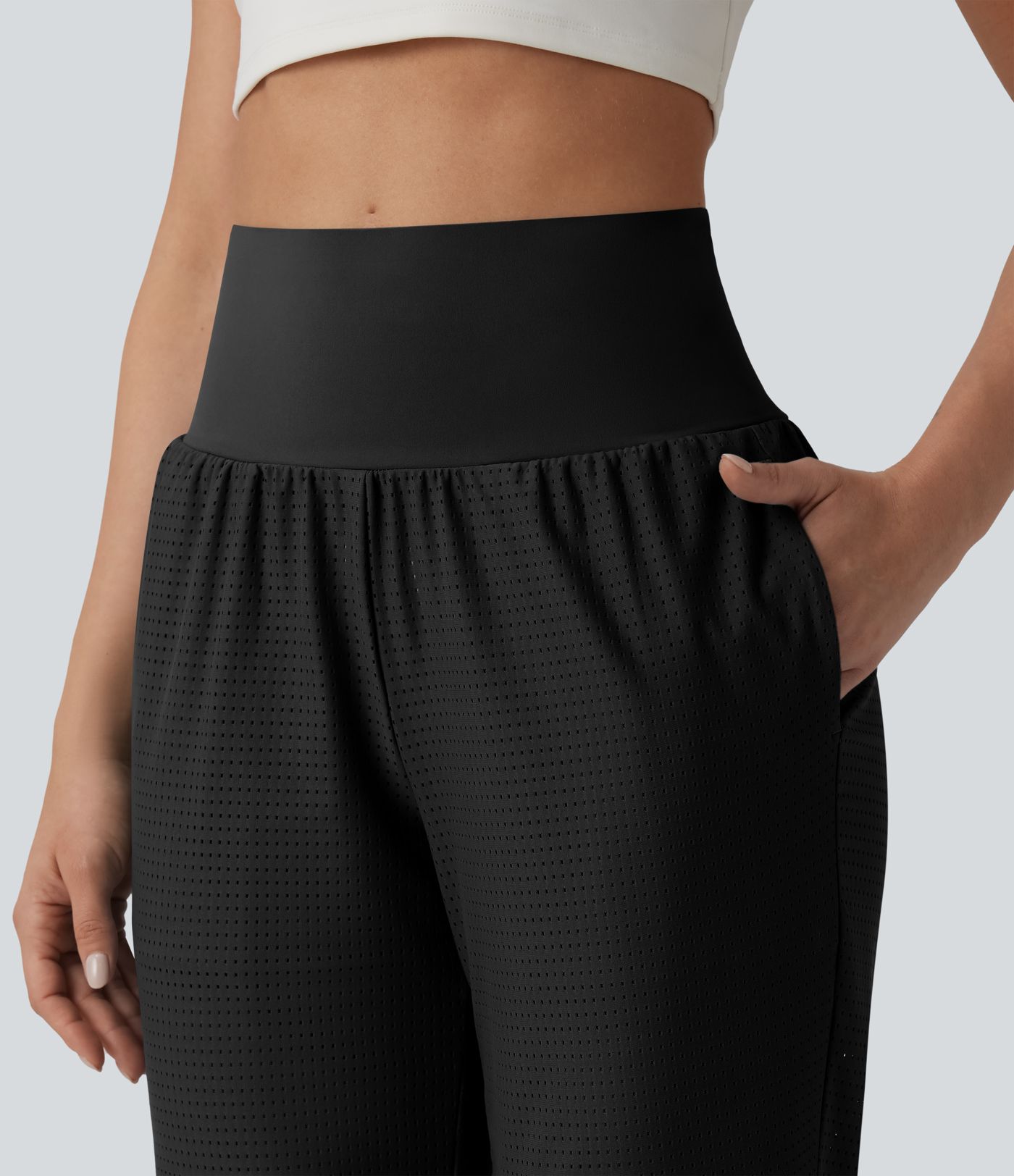 High Waisted Tummy Control Eyelet Yoga Joggers with Pockets