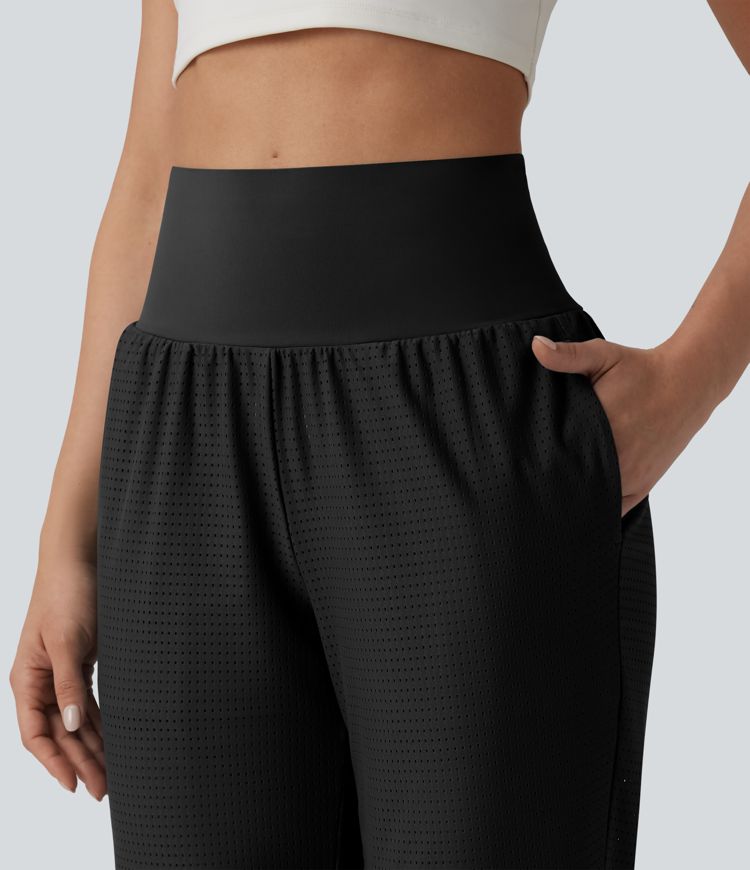 High Waisted Tummy Control Eyelet Yoga Joggers with Pockets