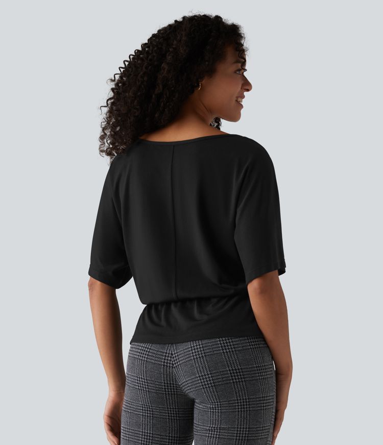 Arbeits-T-Shirt mit U-Boot-Ausschnitt und halblangen Ärmeln