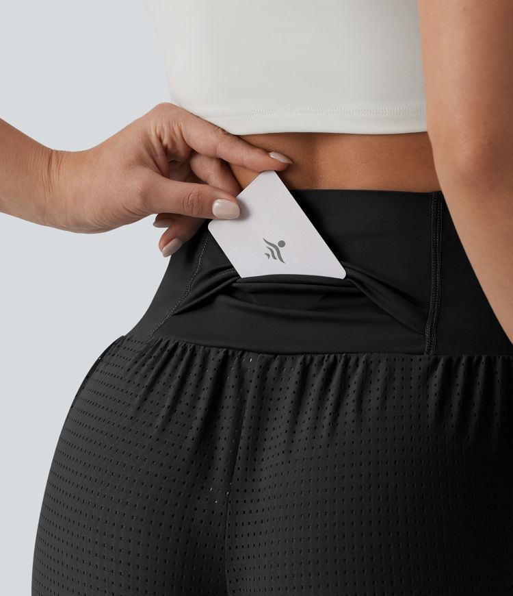 High Waisted Tummy Control Eyelet Yoga Joggers with Pockets