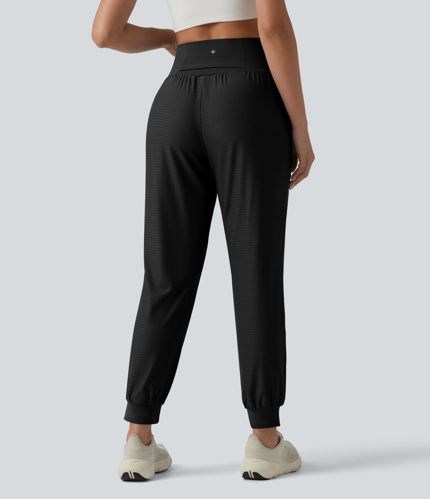 High Waisted Tummy Control Eyelet Yoga Joggers with Pockets