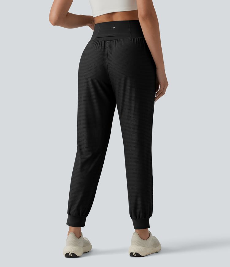 High Waisted Tummy Control Eyelet Yoga Joggers with Pockets