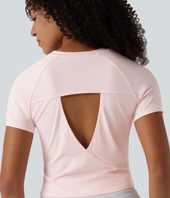 Round Neck Short Sleeve Ruched Cut Out Casual T-Shirt