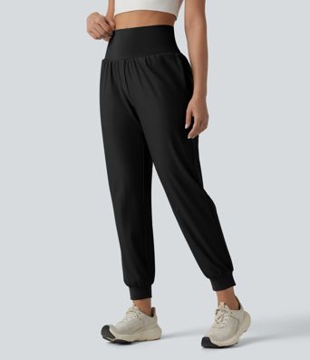 High Waisted Tummy Control Eyelet Yoga Joggers with Pockets