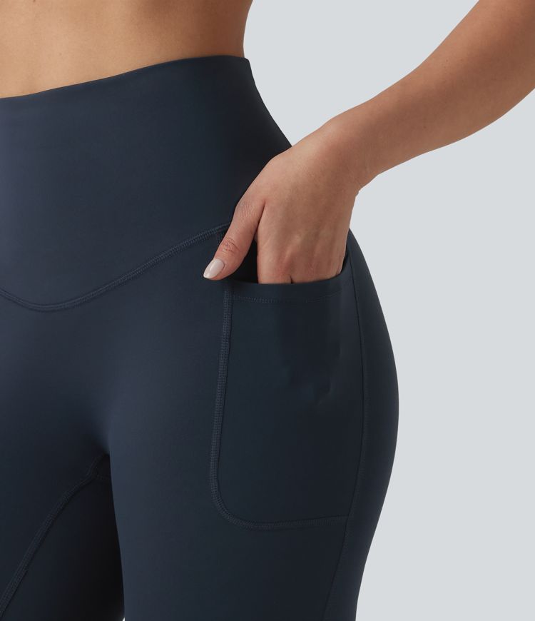 Halara Ultrasculpt™ High Waisted Tummy Control Crossover Back Capri Running Leggings with Pockets