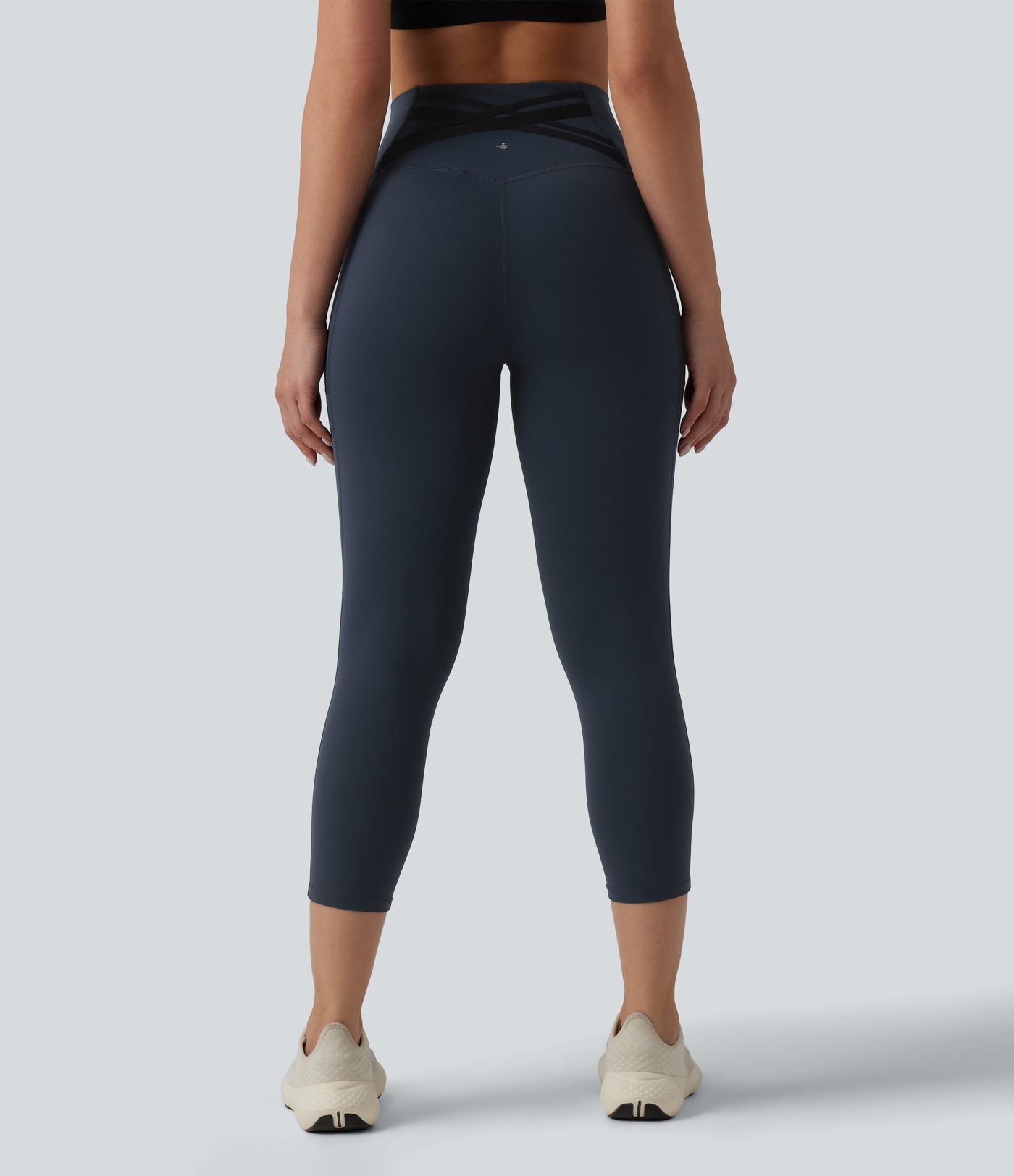 Halara Ultrasculpt™ High Waisted Tummy Control Crossover Back Capri Running Leggings with Pockets