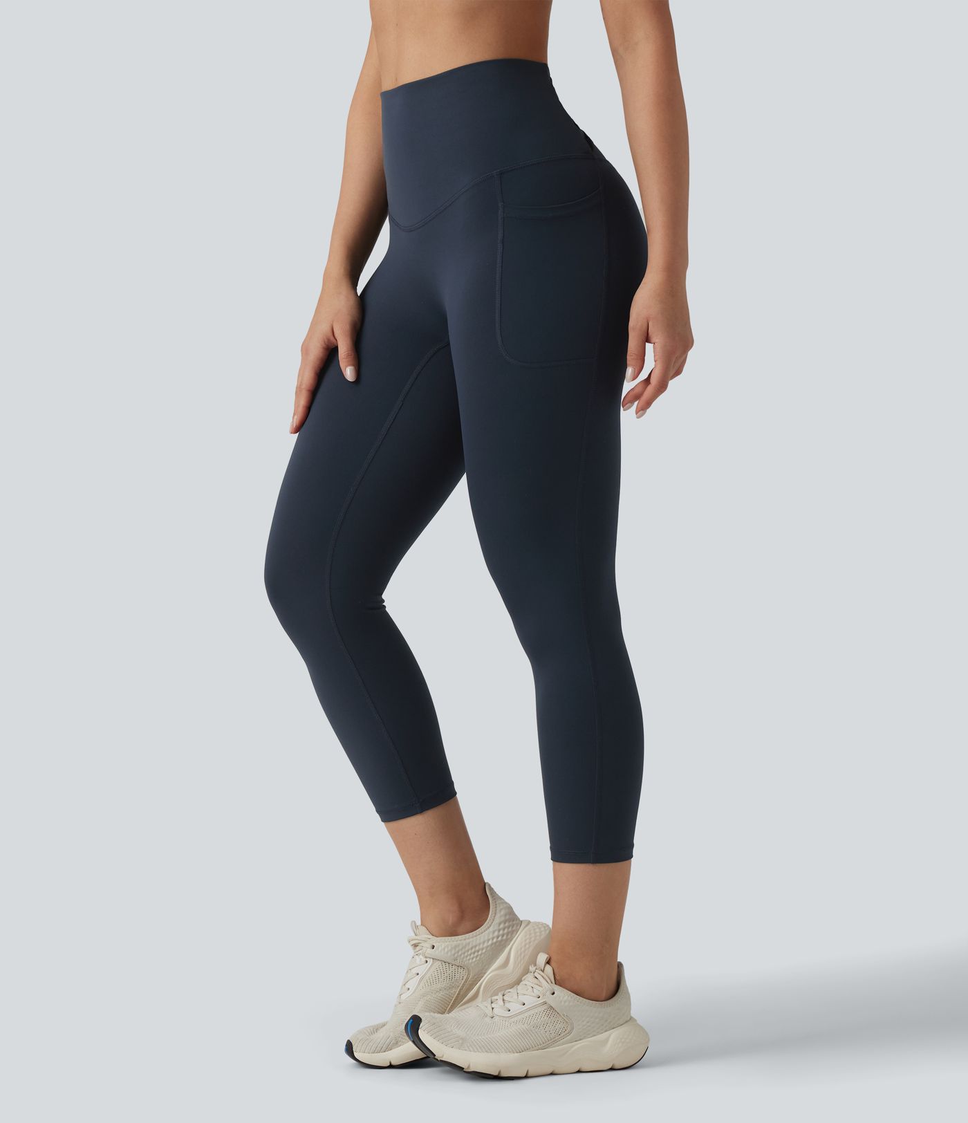 Halara Ultrasculpt™ High Waisted Tummy Control Crossover Back Capri Running Leggings with Pockets