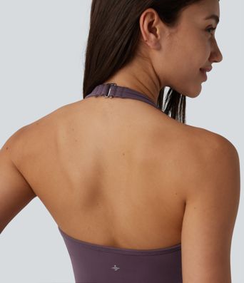 Halara UltraSculpt™ Halter Flare Yoga Jumpsuit with Pockets-Easy Peezy Edition