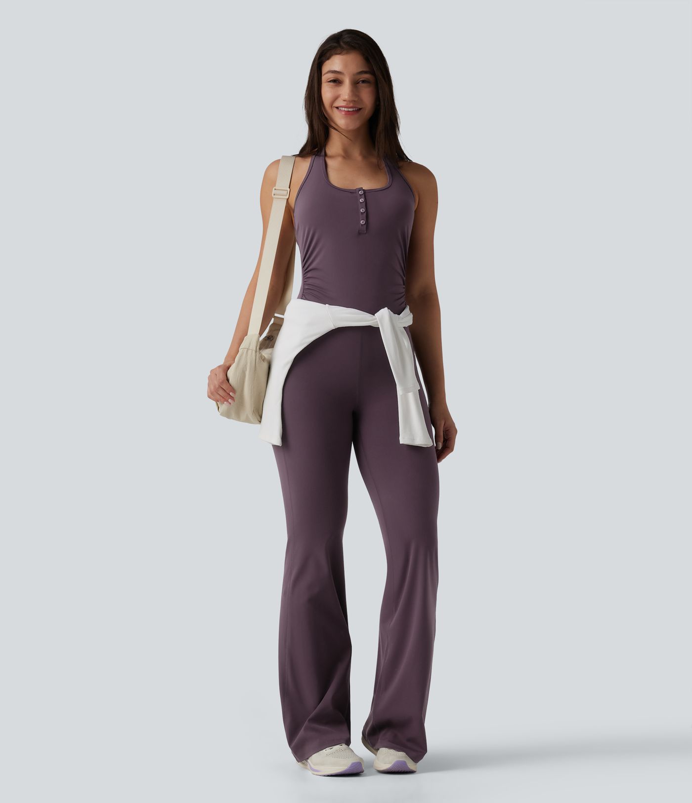 Halara UltraSculpt™ Halter Flare Yoga Jumpsuit with Pockets-Easy Peezy Edition
