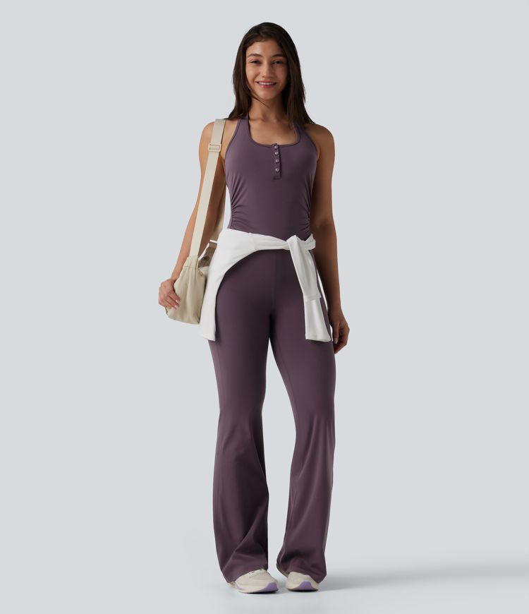 Halara UltraSculpt™ Halter Flare Yoga Jumpsuit with Pockets-Easy Peezy Edition