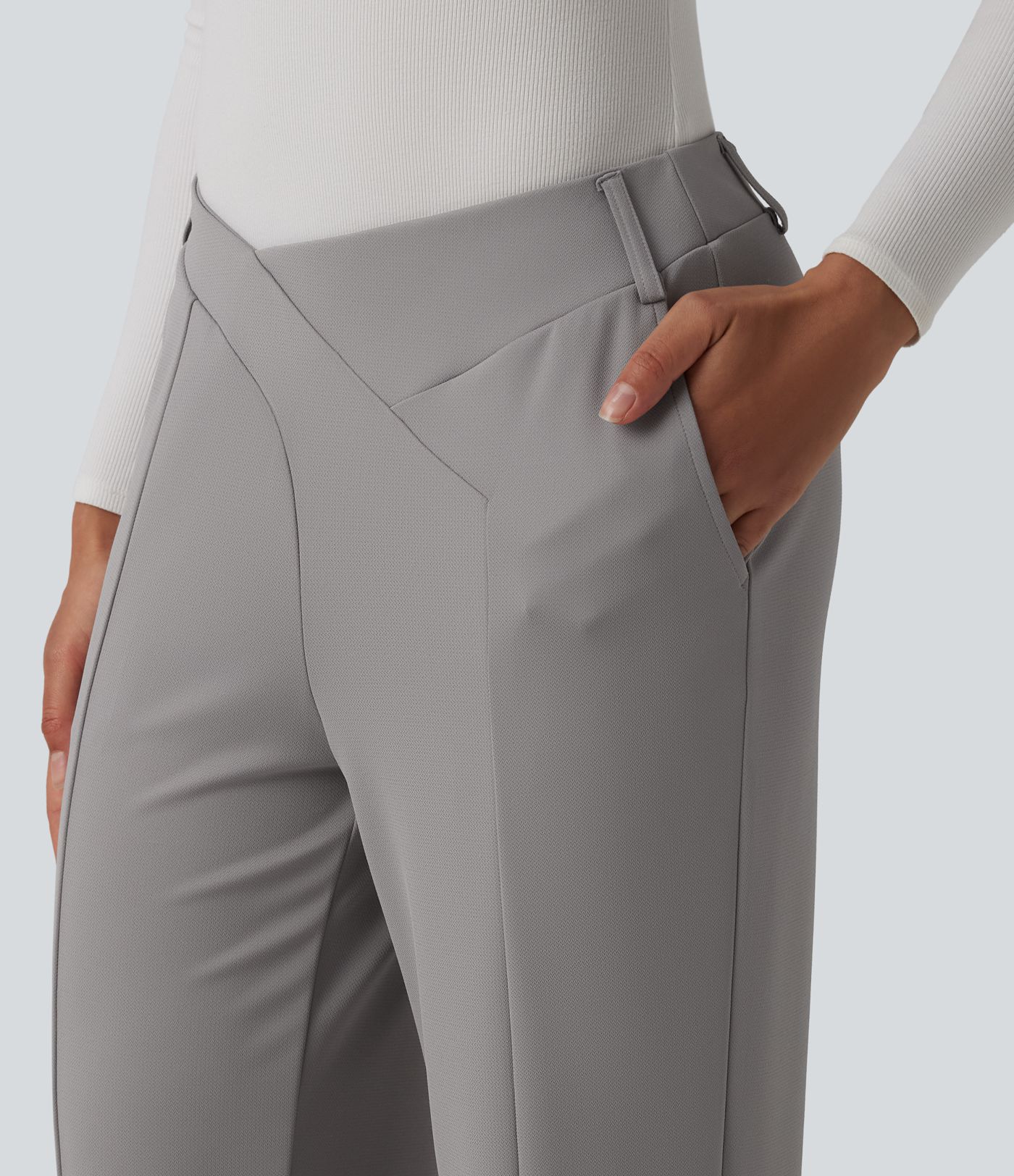 Halara Flex™ Asymmetric Mid Rise Straight Leg Crepe Work Pants with Pockets