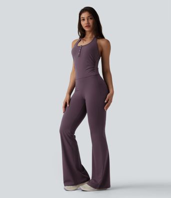Halara UltraSculpt™ Halter Flare Yoga Jumpsuit with Pockets-Easy Peezy Edition