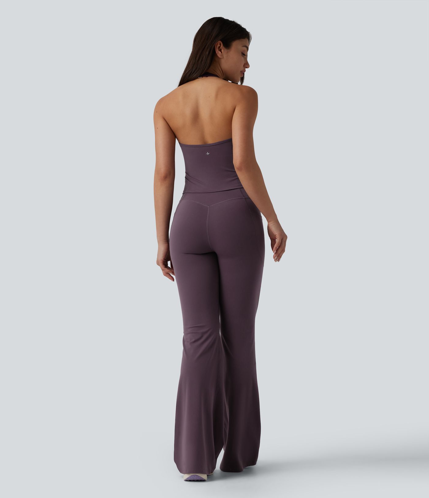 Halara UltraSculpt™ Halter Flare Yoga Jumpsuit with Pockets-Easy Peezy Edition