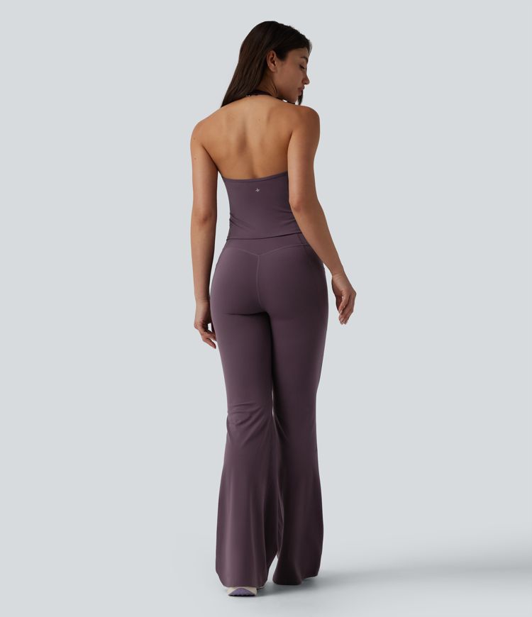 Halara UltraSculpt™ Halter Flare Yoga Jumpsuit with Pockets-Easy Peezy Edition