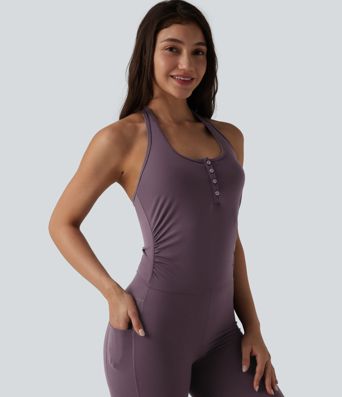 Halara UltraSculpt™ Halter Flare Yoga Jumpsuit with Pockets-Easy Peezy Edition