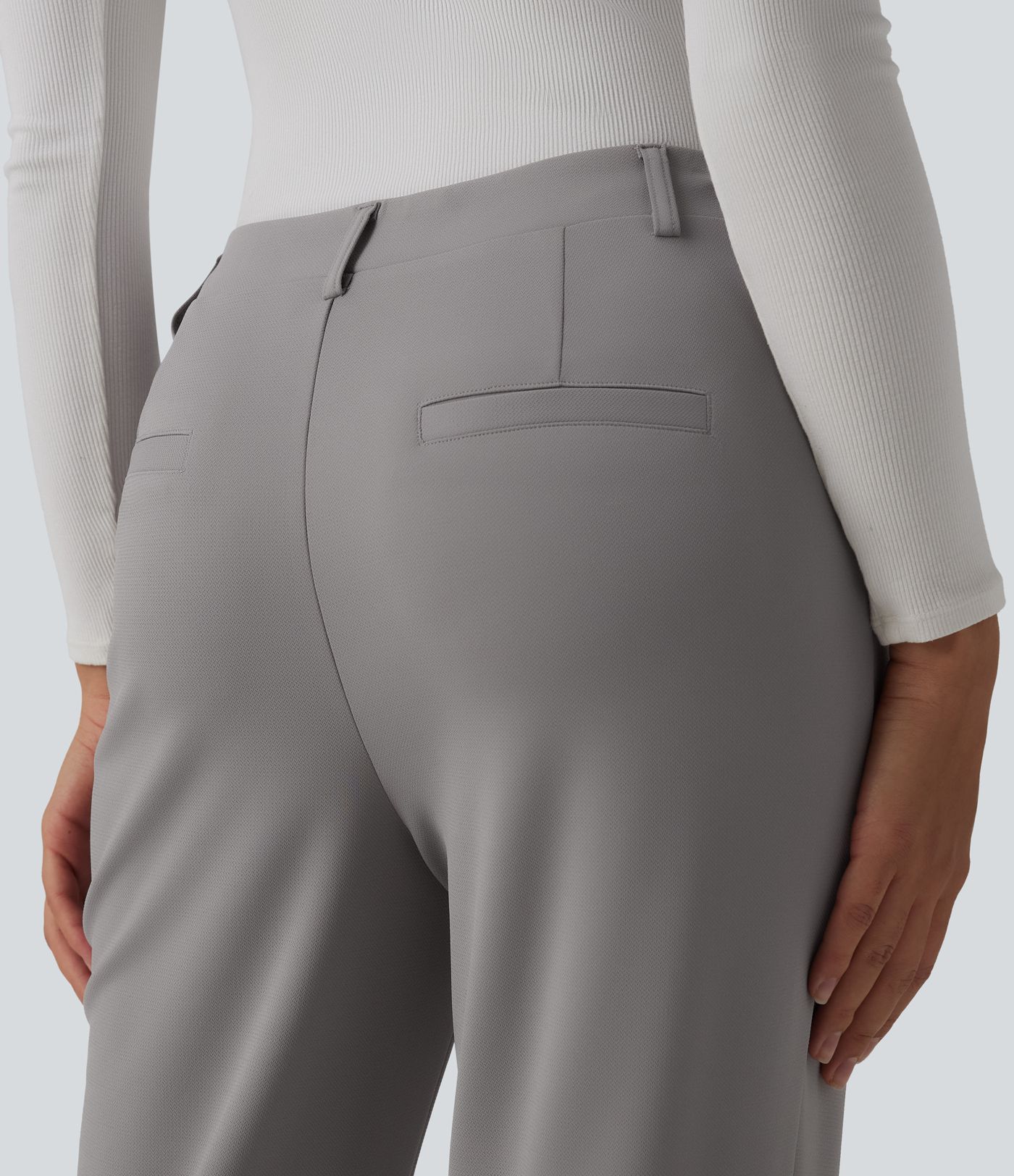 Halara Flex™ Asymmetric Mid Rise Straight Leg Crepe Work Pants with Pockets