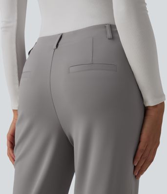 Halara Flex™ Asymmetric Mid Rise Straight Leg Crepe Work Pants with Pockets