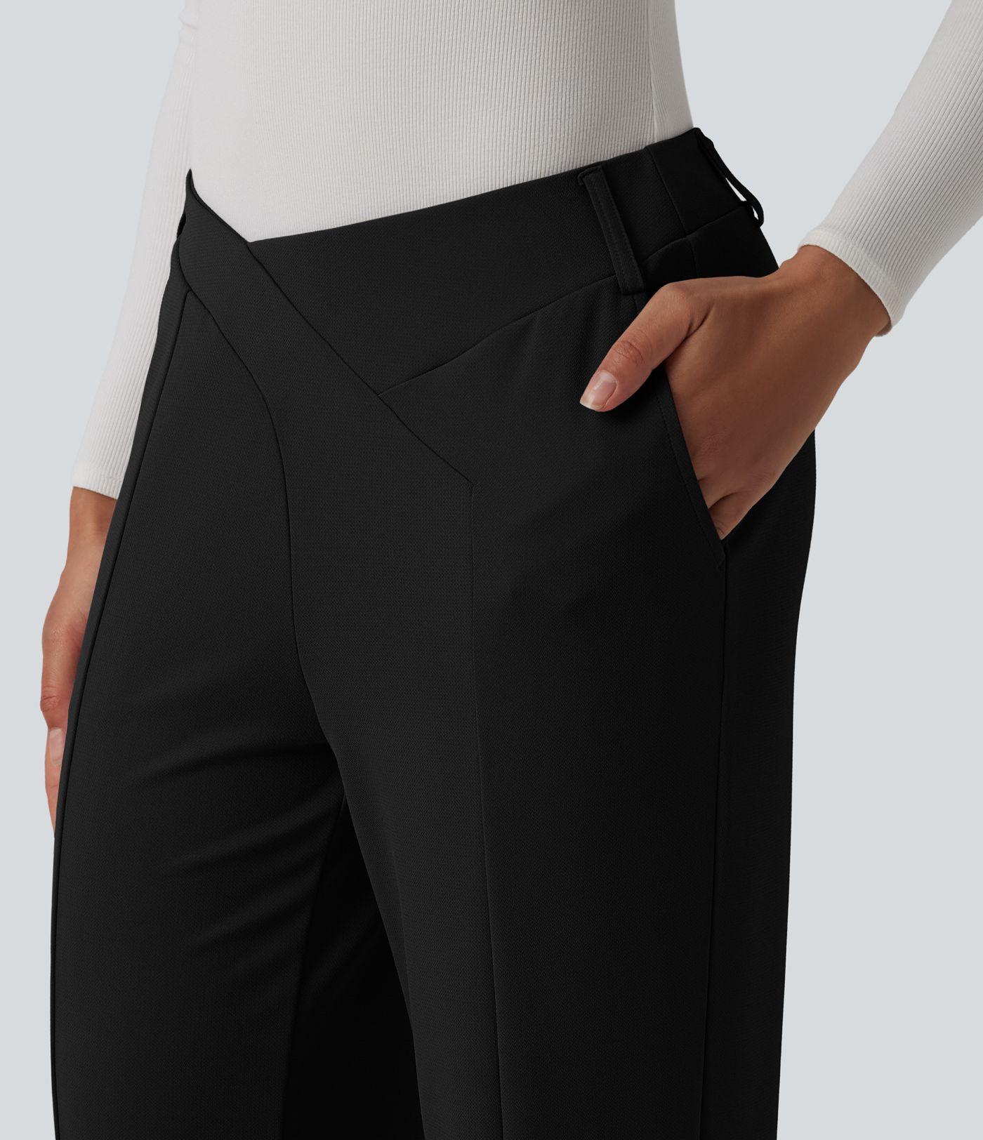 Pantalon tailleur Halara Flex™ asymétrique coupe droite taille mi-haute crêpe avec poches
