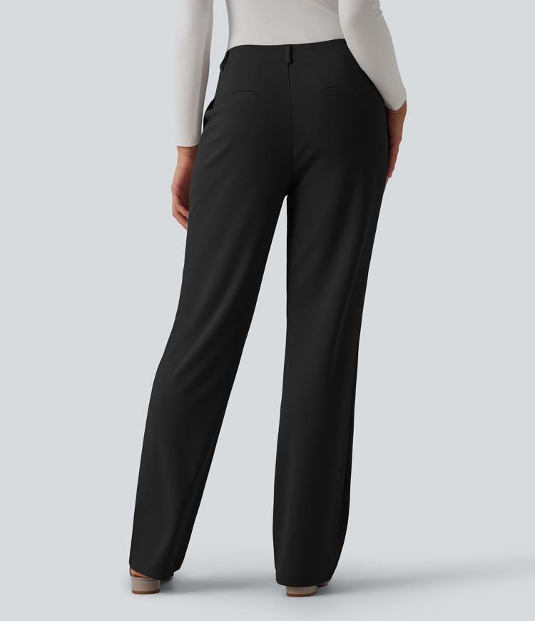 Pantalon tailleur Halara Flex™ asymétrique coupe droite taille mi-haute crêpe avec poches