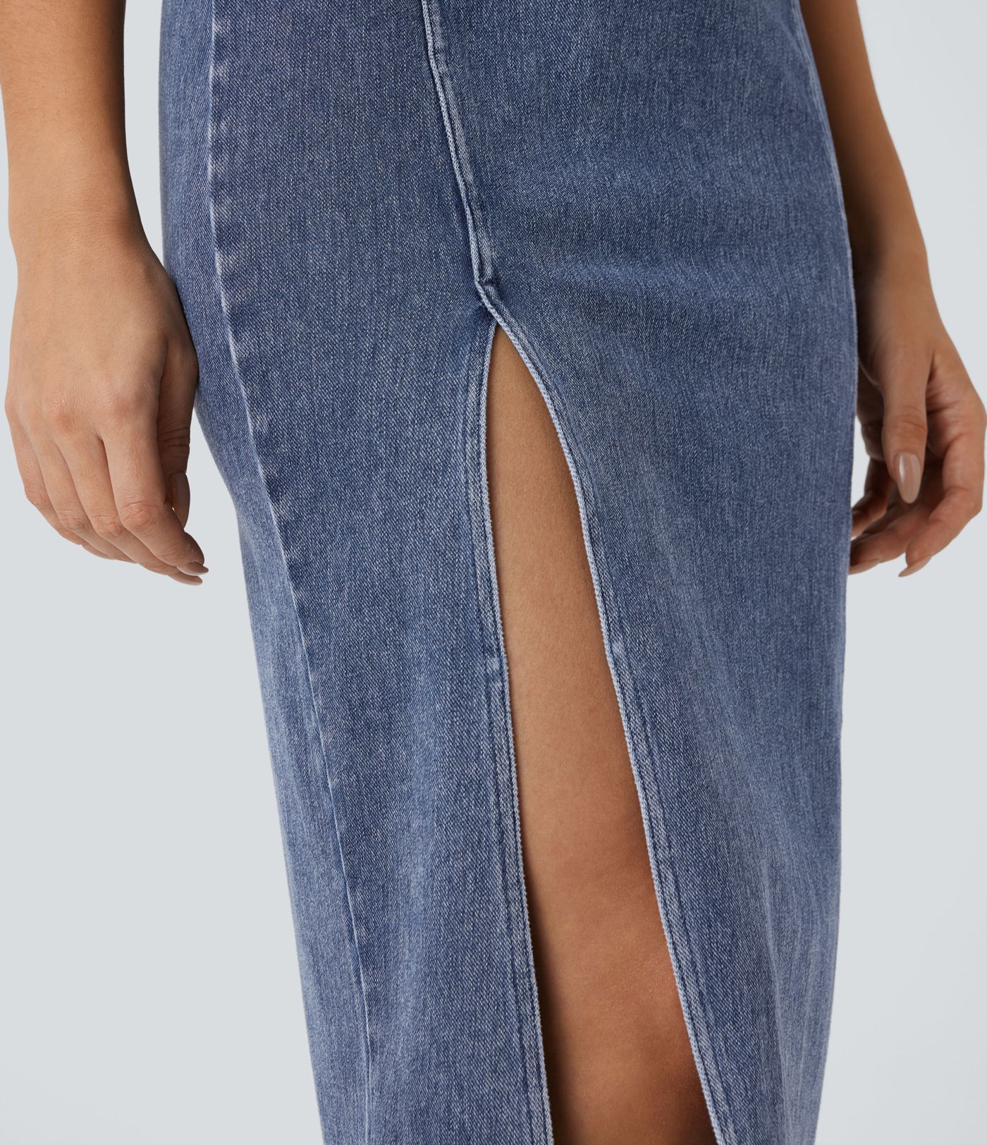 Halara Flex™ Square Neck Sleeveless Back Zipper Midi Washed Denim Casual Dress