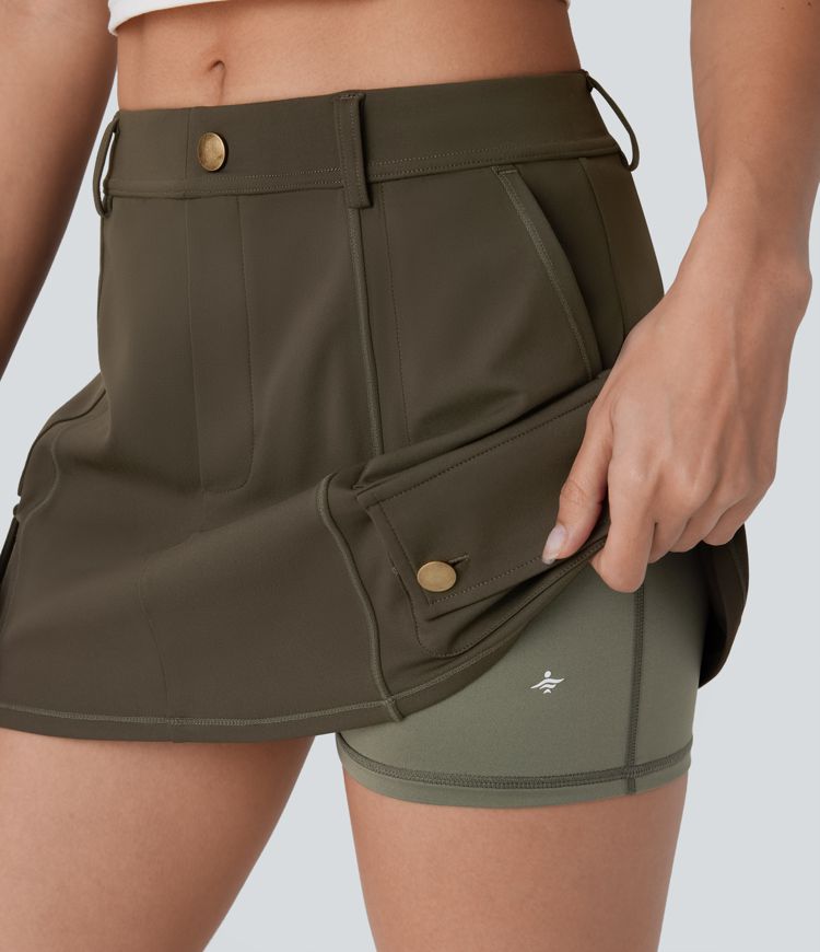 Women's Mid Rise Pockets 2-in-1 Mini Pickleball Cargo Skirt