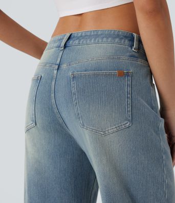 Halara Flex™ Low Rise Pockets Baggy Wide Leg Washed Casual Jeans