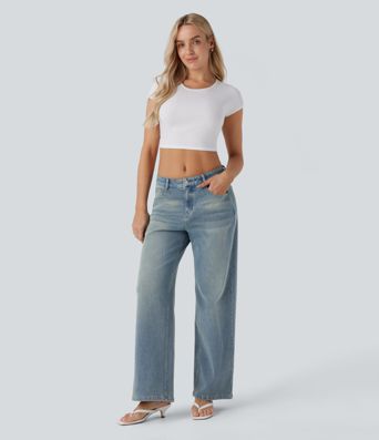 Halara Flex™ Low Rise Pockets Baggy Wide Leg Washed Casual Jeans