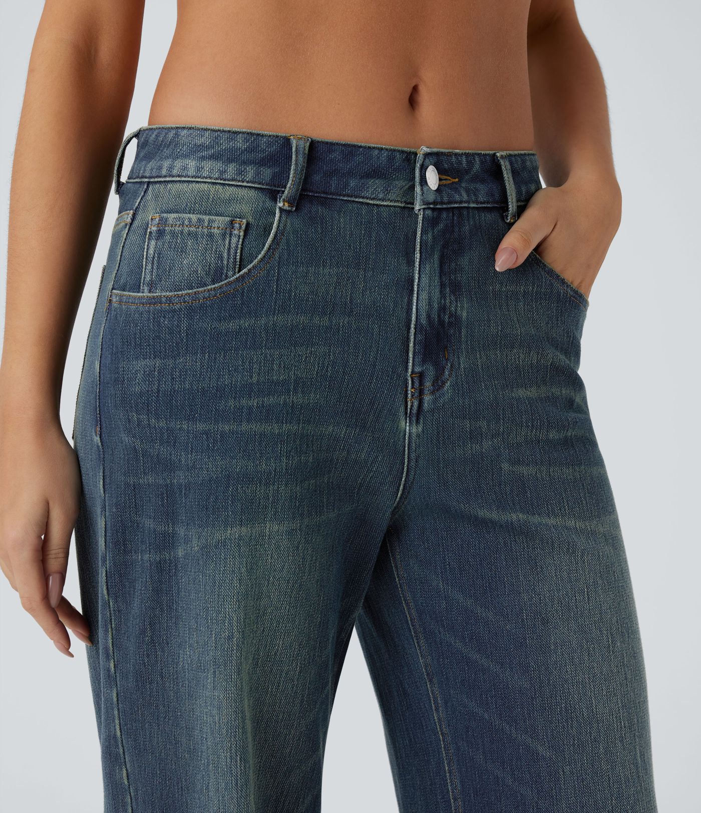 Halara Flex™ Low Rise Pockets Baggy Wide Leg Washed Casual Jeans